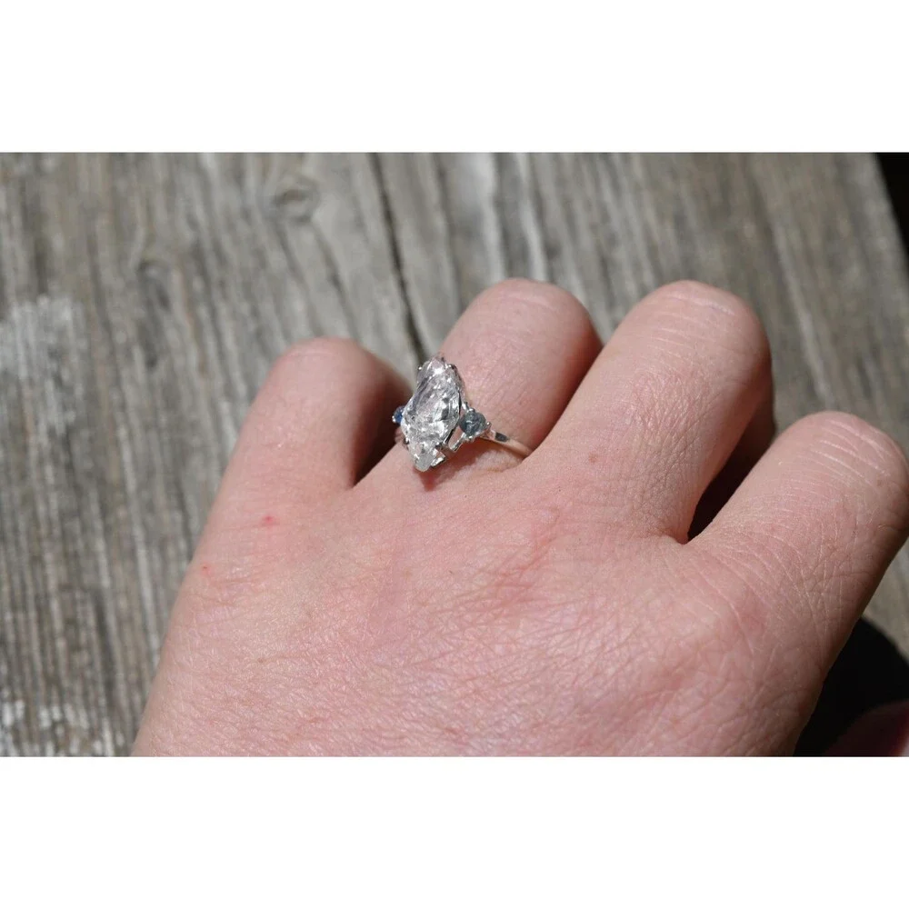 Engagement ring Montana sapphire and Lake County diamond  size 5 6 7 8 9 10 avel